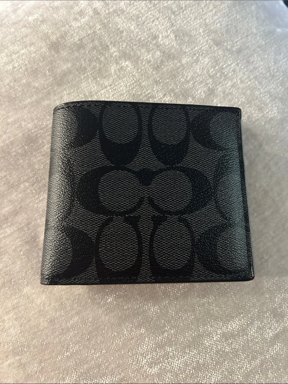 Coach Men's Black Signature Canvas Bifold Wallet